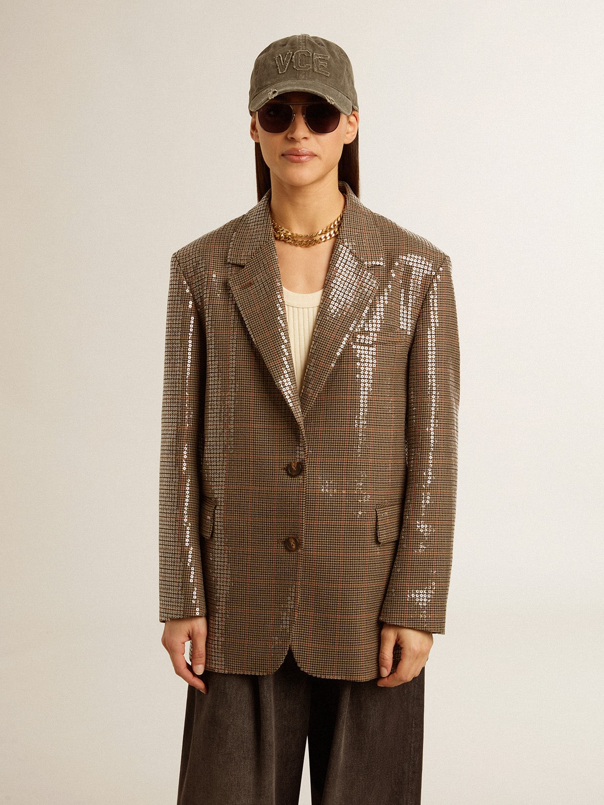 Women's houndstooth jacket with all-over sequin embroidery - Golden Goose Women