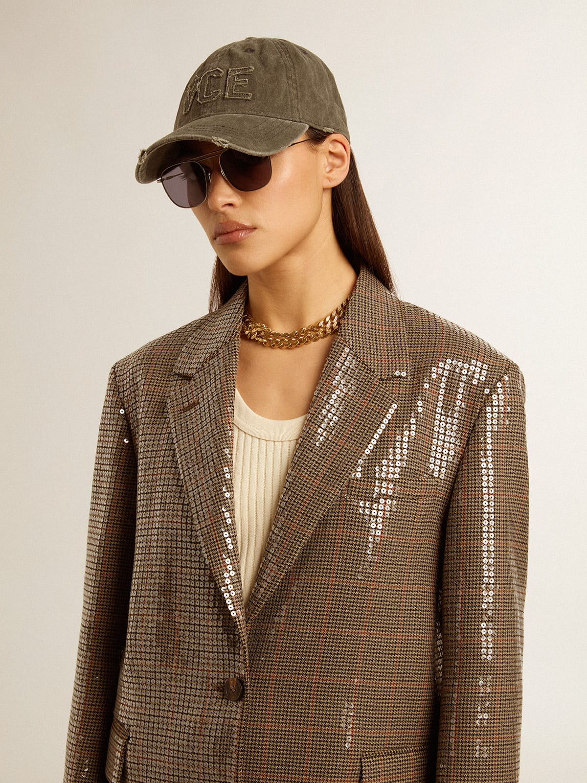 Women's houndstooth jacket with all-over sequin embroidery - Golden Goose Women