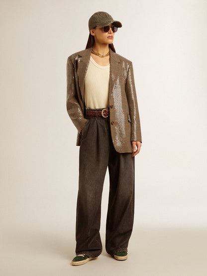 Women's houndstooth jacket with all-over sequin embroidery - Golden Goose Women