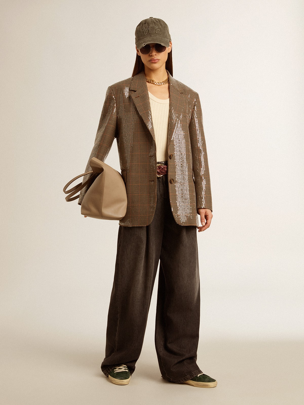Women's houndstooth jacket with all-over sequin embroidery - Golden Goose Women
