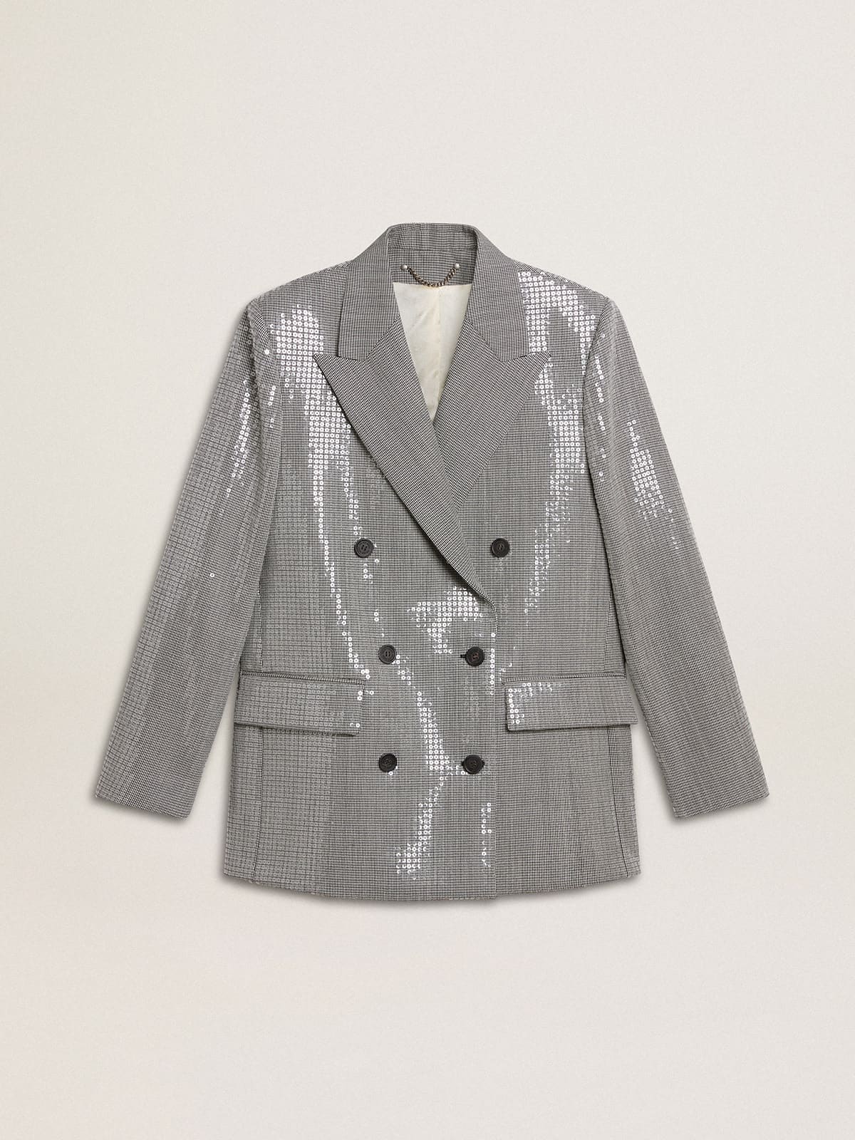 Double-breasted wool boyfriend jacket in micro houndstooth and sequins - Golden Goose Women