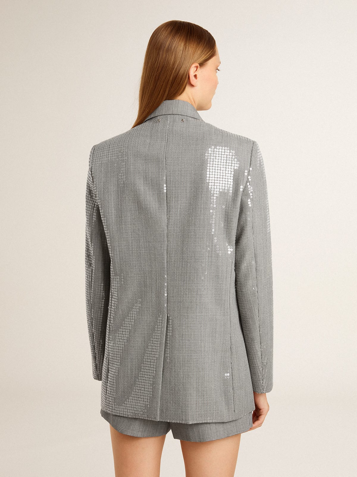 Double-breasted wool boyfriend jacket in micro houndstooth and sequins - Golden Goose Women
