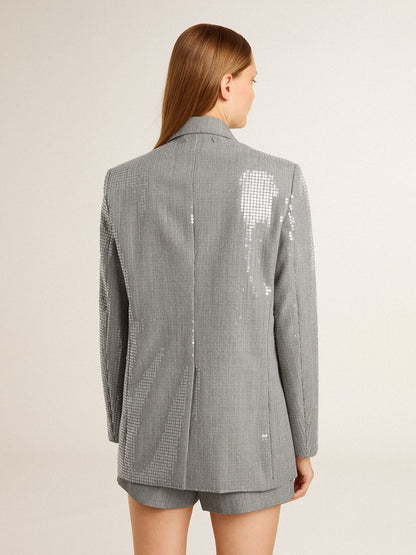 Double-breasted wool boyfriend jacket in micro houndstooth and sequins - Golden Goose Women