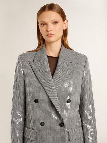 Double-breasted wool boyfriend jacket in micro houndstooth and sequins - Golden Goose Women
