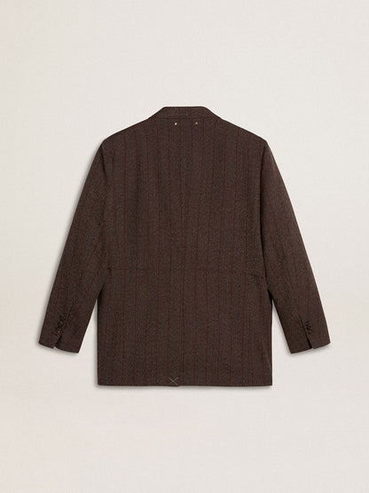 Women's double-breasted blazer in dark brown wool with thin stripe pattern - Golden Goose Women