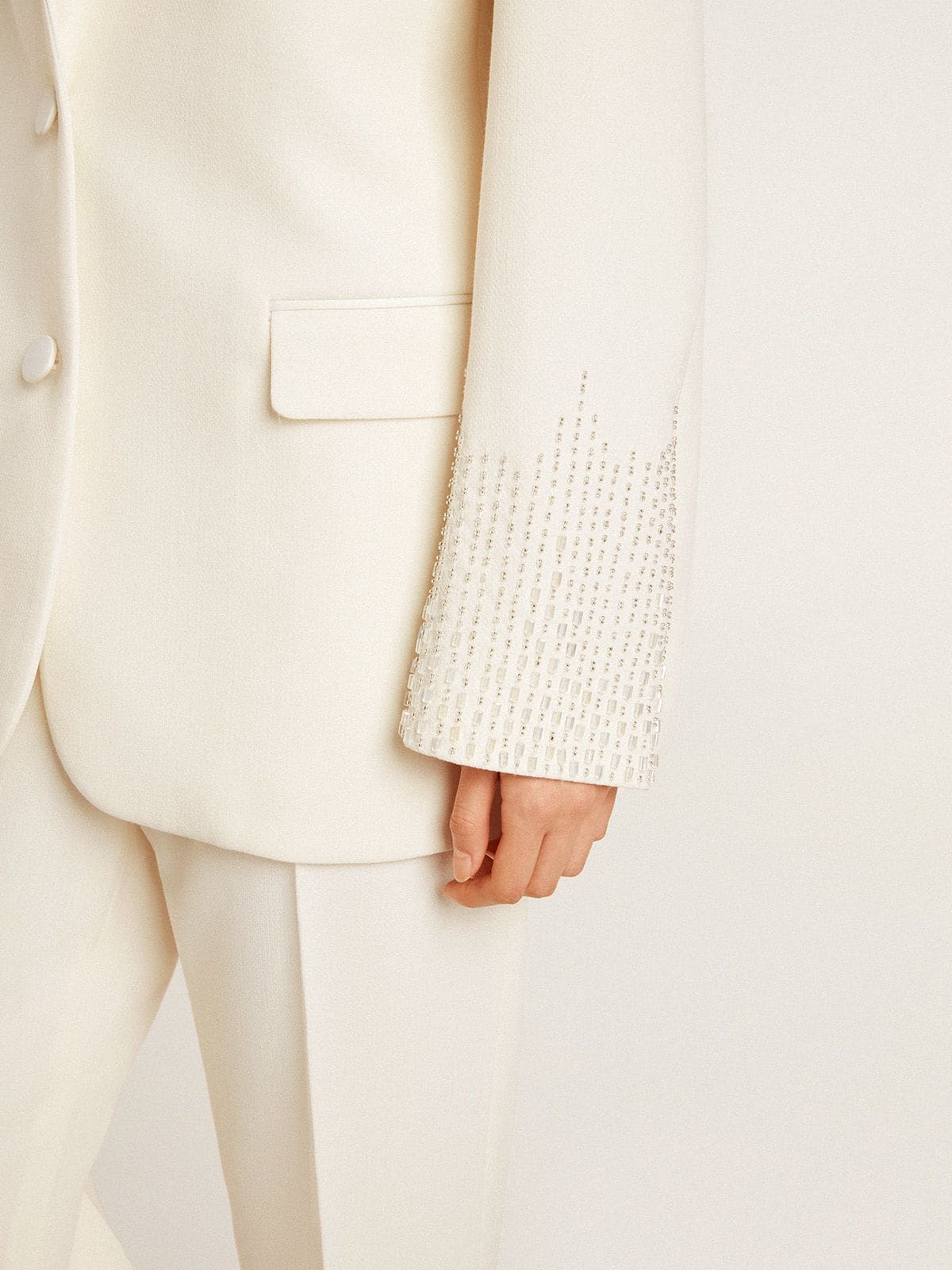 Single-breasted oversize jacket in white with silk effect and embroidery - Golden Goose Women