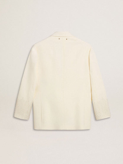 Single-breasted oversize jacket in white with silk effect and embroidery - Golden Goose Women