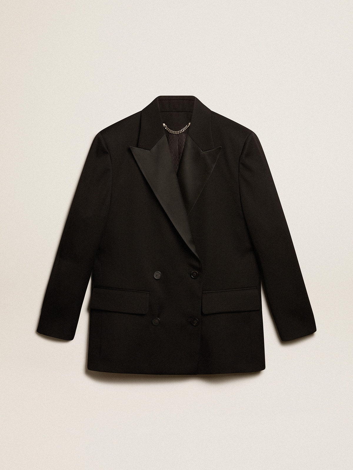 Women’s tuxedo jacket in black wool gabardine - Golden Goose Women