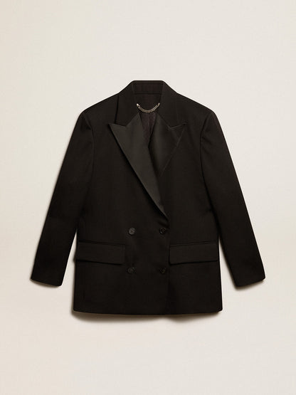 Women’s tuxedo jacket in black wool gabardine - Golden Goose Women