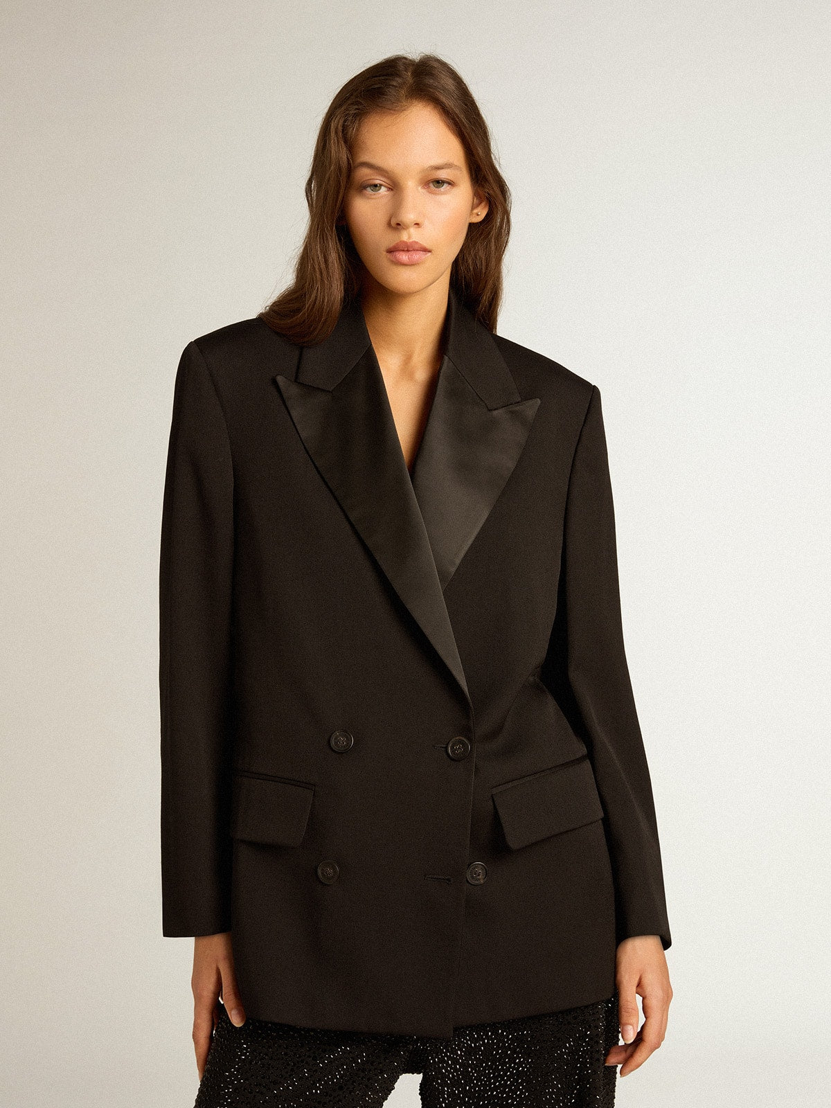 Women’s tuxedo jacket in black wool gabardine - Golden Goose Women