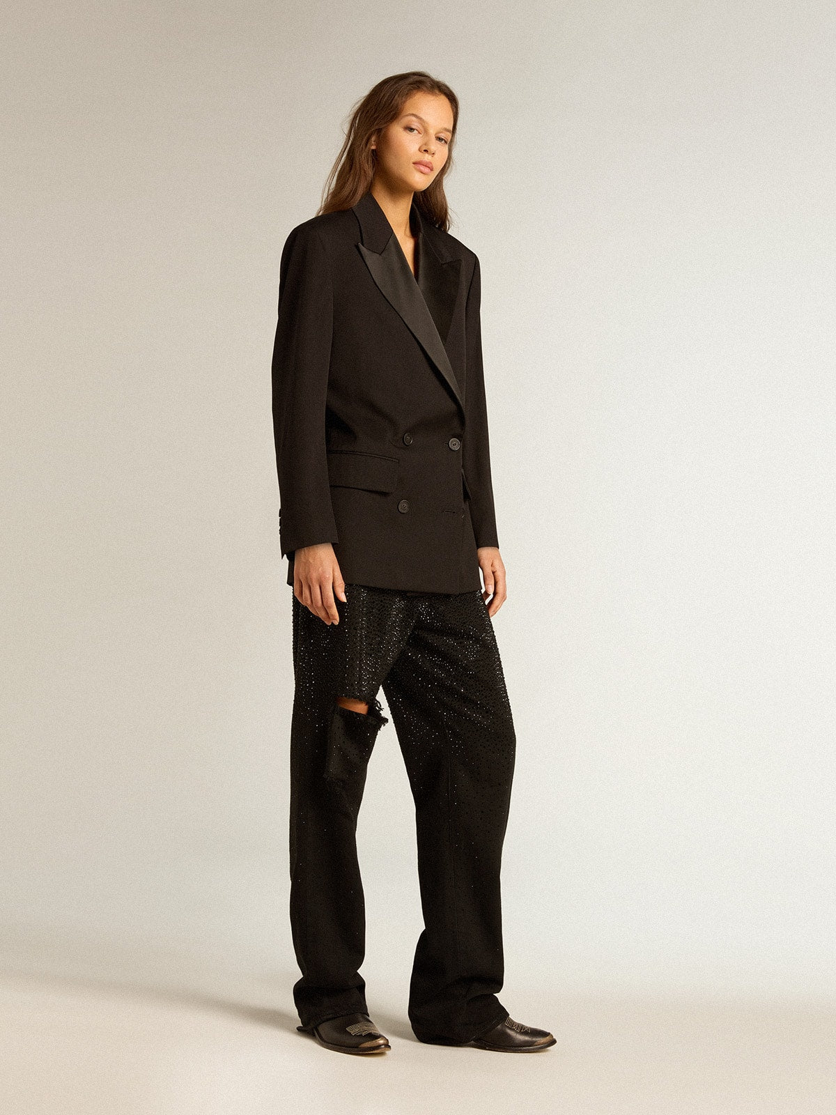 Women’s tuxedo jacket in black wool gabardine - Golden Goose Women