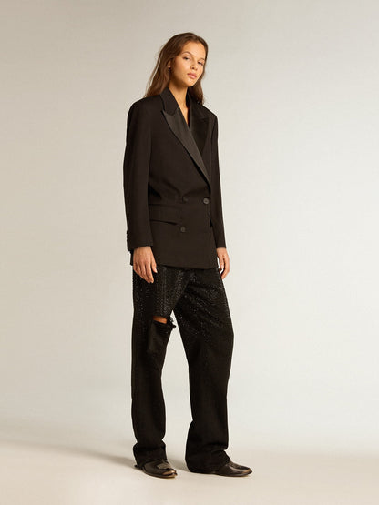 Women’s tuxedo jacket in black wool gabardine - Golden Goose Women