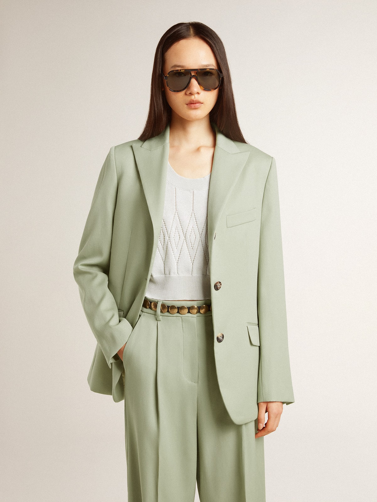 Women's blazer jacket in sage-green wool - Golden Goose Women