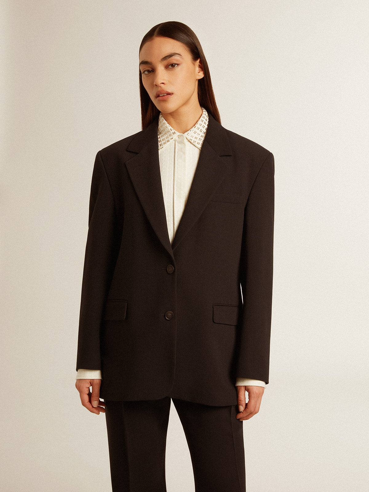 Women’s dark blue wool-blend blazer jacket - Golden Goose Women
