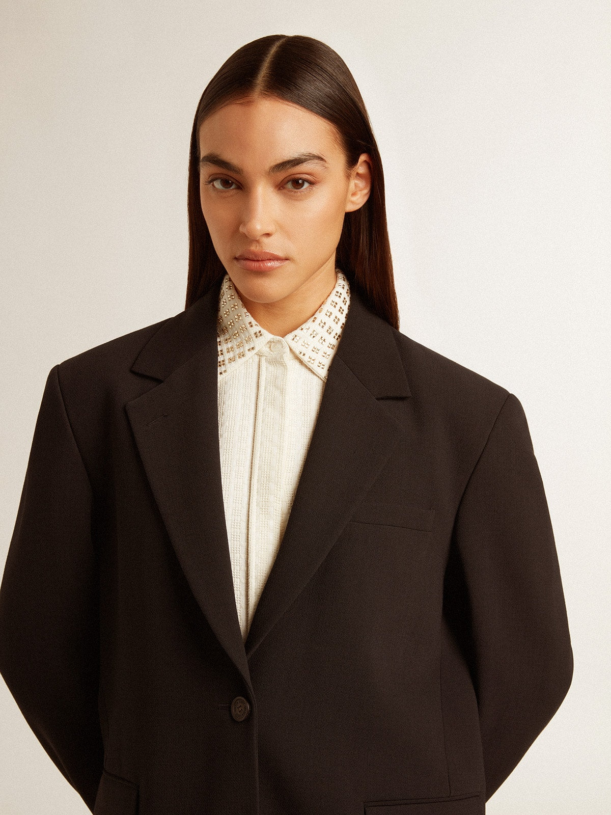 Women’s dark blue wool-blend blazer jacket - Golden Goose Women