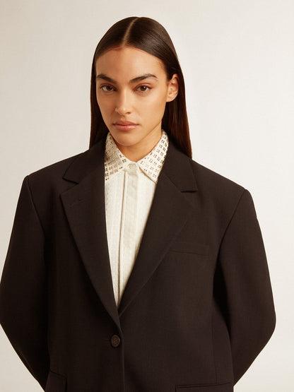 Women’s dark blue wool-blend blazer jacket - Golden Goose Women