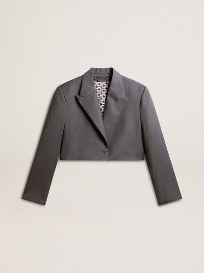 Women's single-breasted cropped jacket in baby blue wool - Golden Goose Women