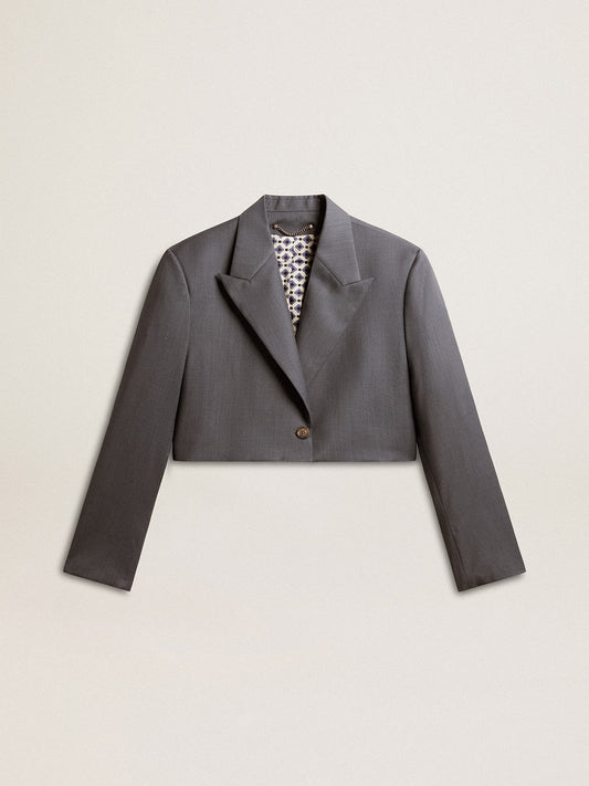 Women's single-breasted cropped jacket in baby blue wool - Golden Goose Women