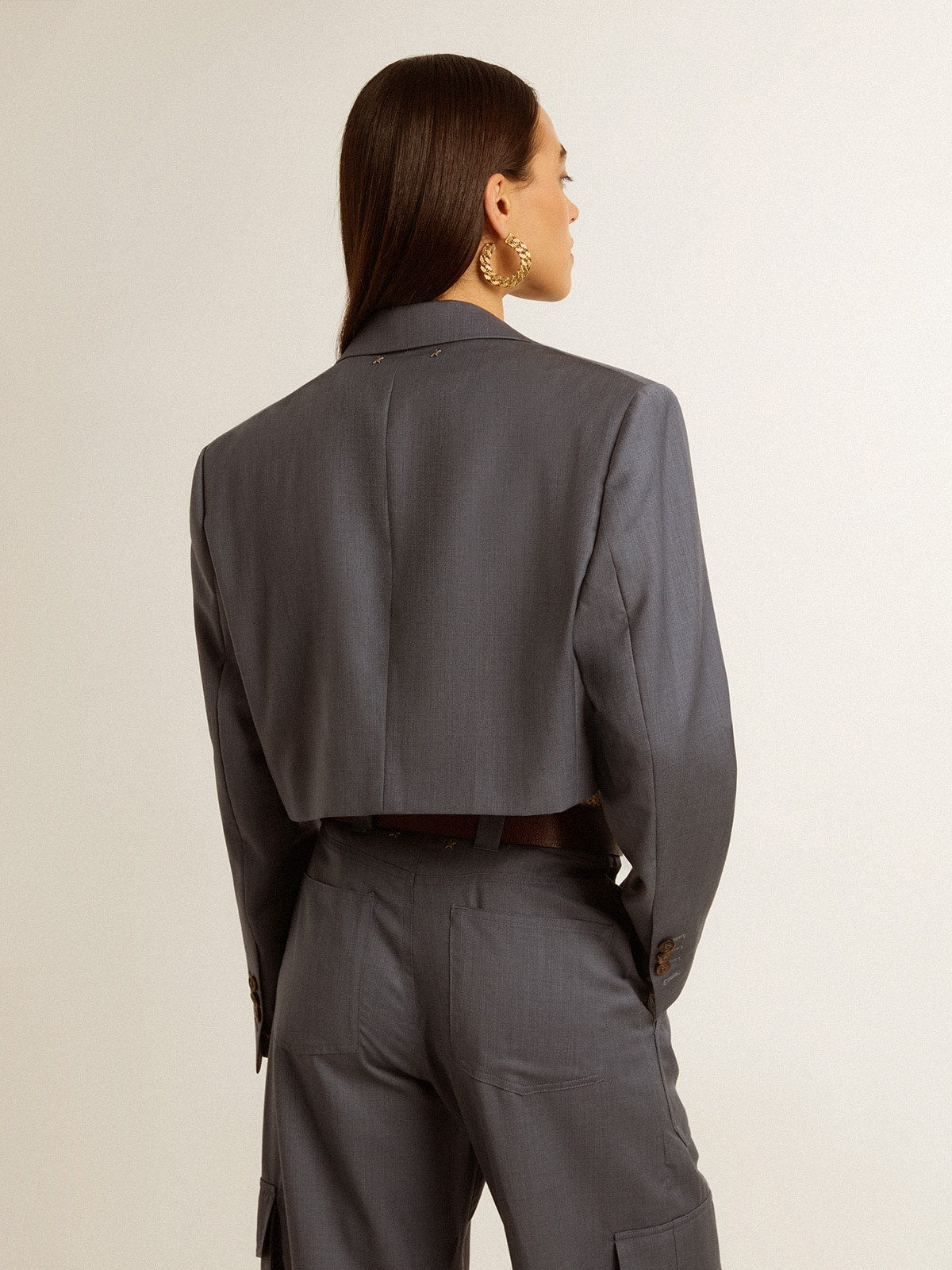 Women's single-breasted cropped jacket in baby blue wool - Golden Goose Women