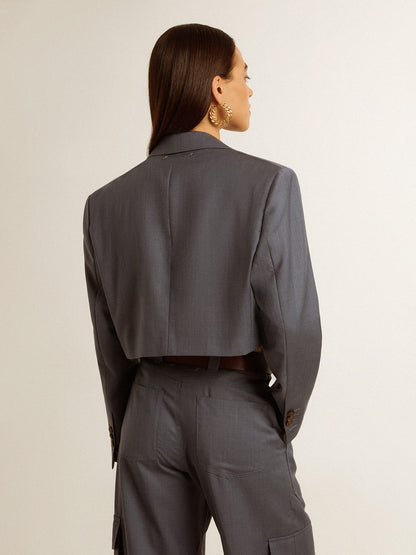 Women's single-breasted cropped jacket in baby blue wool - Golden Goose Women