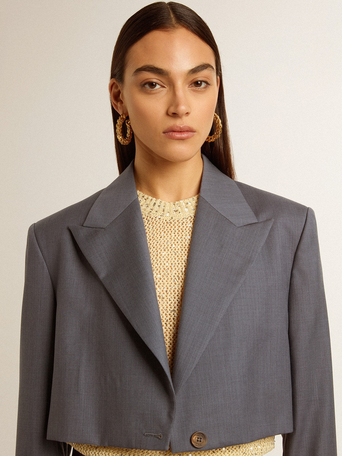 Women's single-breasted cropped jacket in baby blue wool - Golden Goose Women