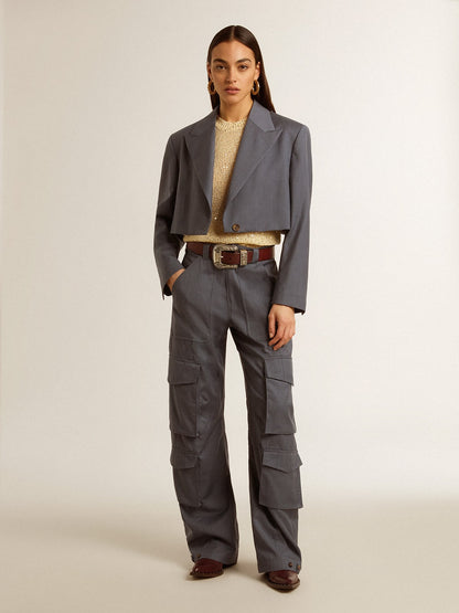 Women's single-breasted cropped jacket in baby blue wool - Golden Goose Women