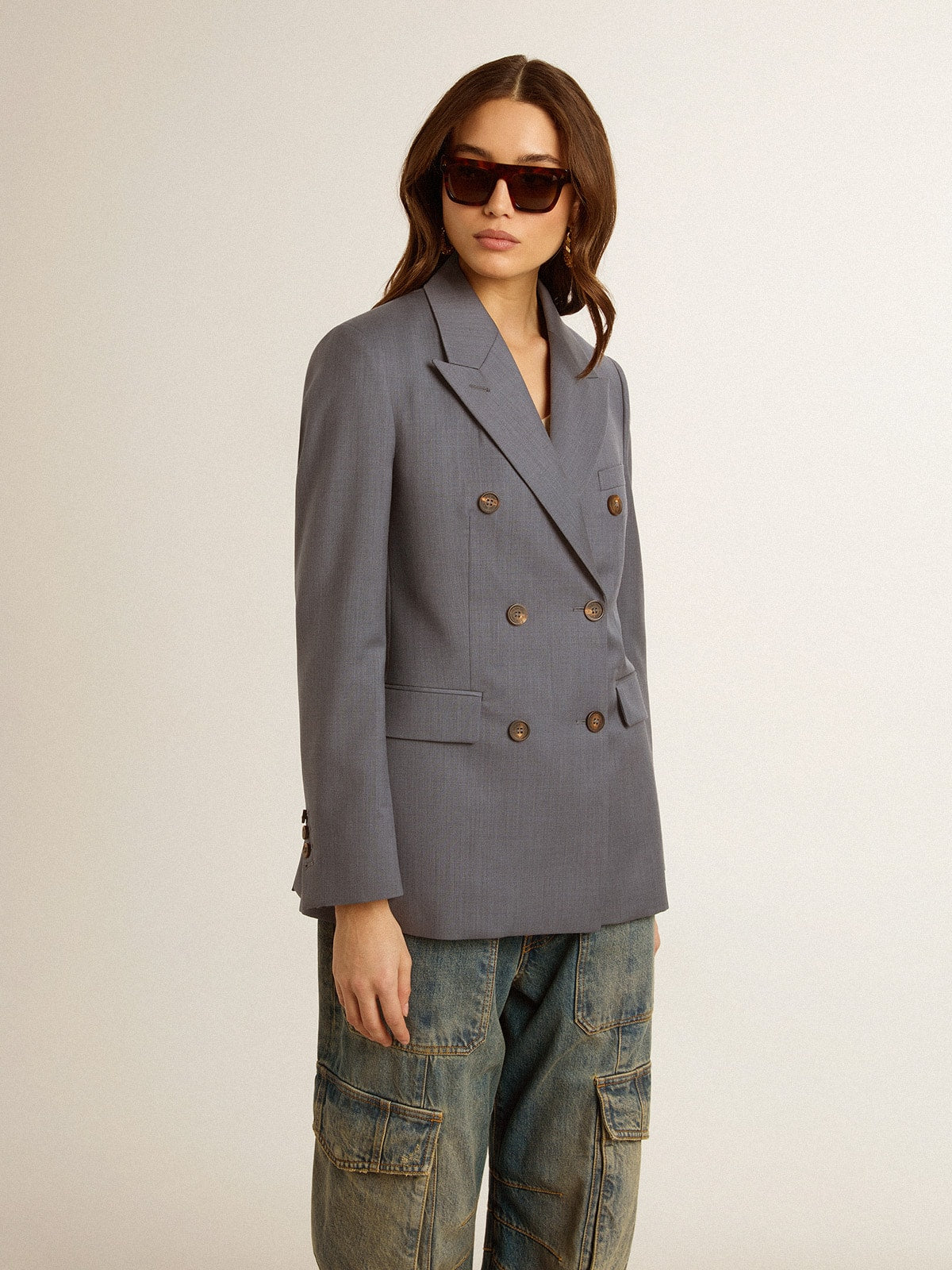 Women's double-breasted blazer in baby blue - Golden Goose Women