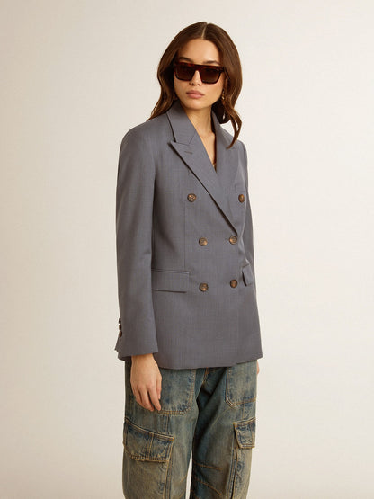 Women's double-breasted blazer in baby blue - Golden Goose Women