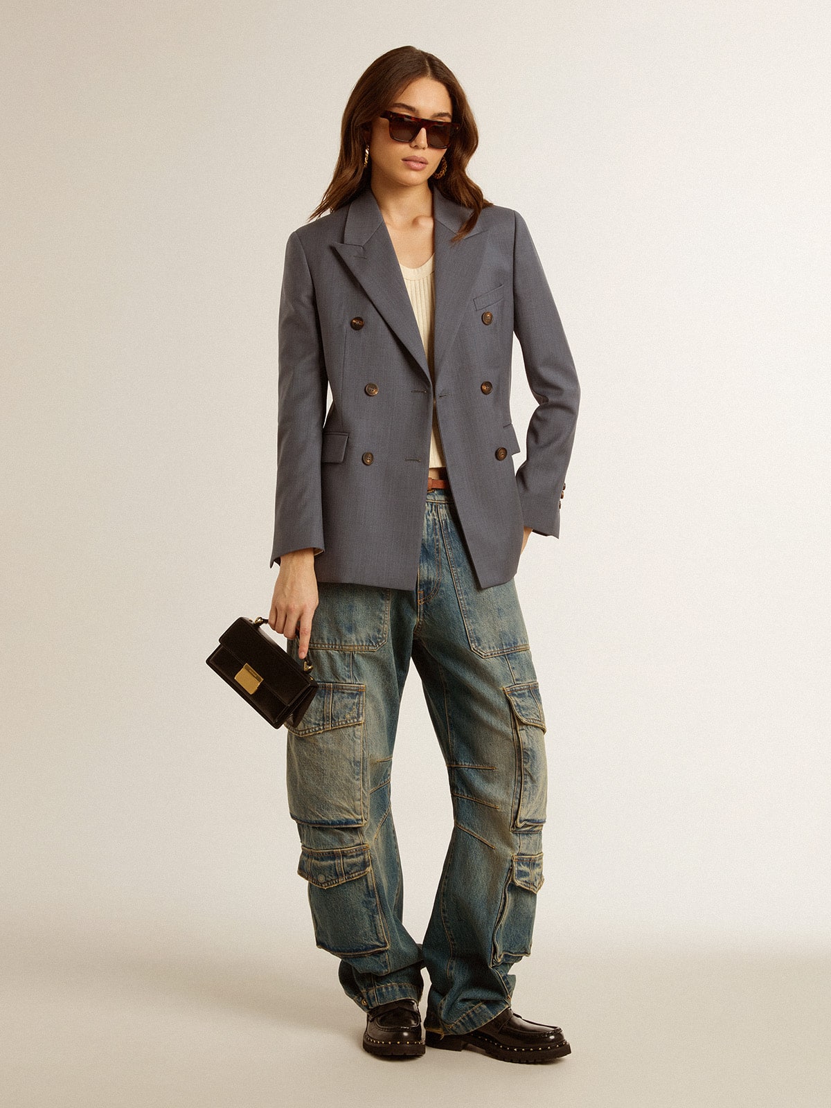 Women's double-breasted blazer in baby blue - Golden Goose Women