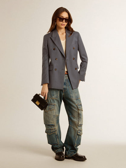 Women's double-breasted blazer in baby blue - Golden Goose Women