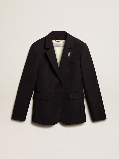 Women’s single-breasted blazer in dark blue wool gabardine - Golden Goose Women