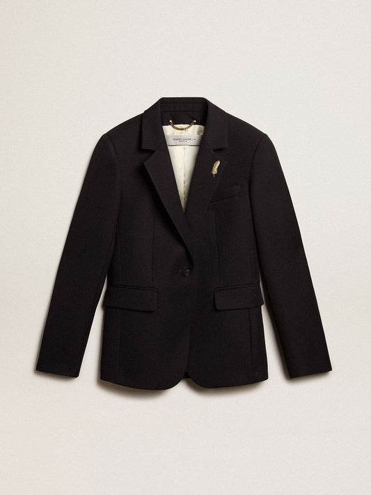 Women’s single-breasted blazer in dark blue wool gabardine - Golden Goose Women