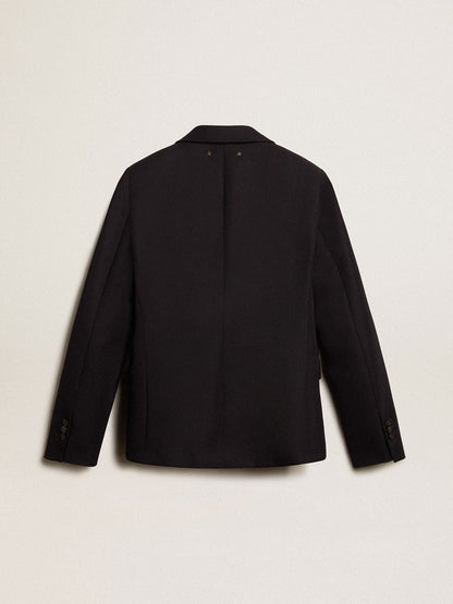 Women’s single-breasted blazer in dark blue wool gabardine - Golden Goose Women