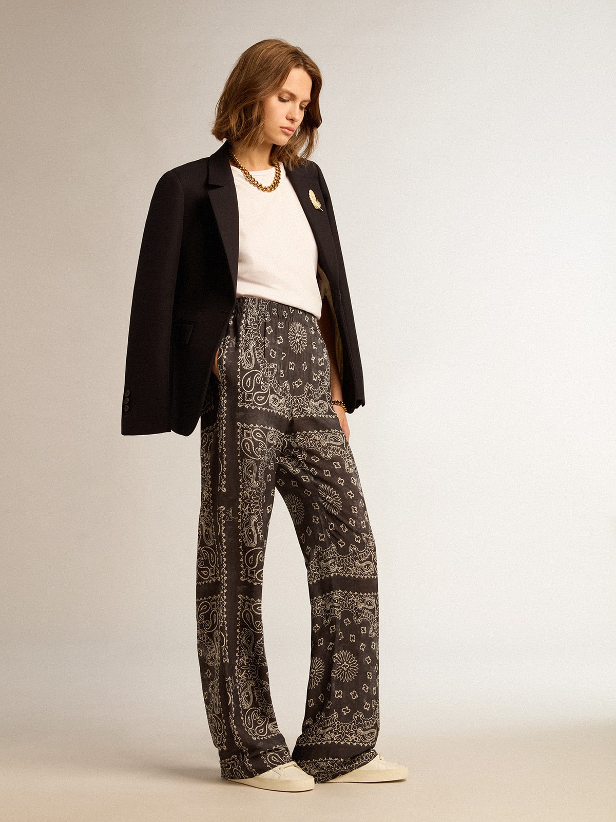 Women’s single-breasted blazer in dark blue wool gabardine - Golden Goose Women