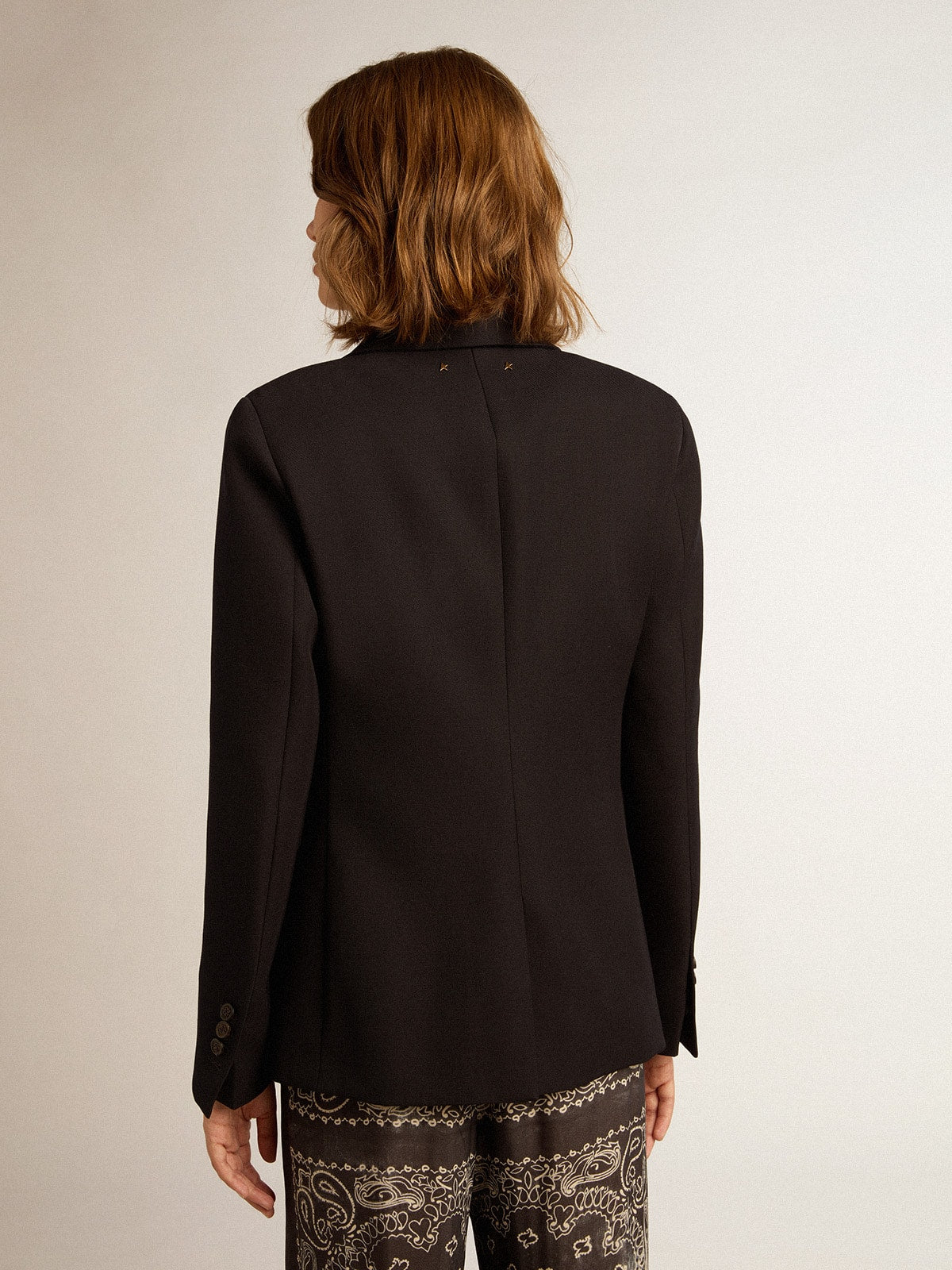 Women’s single-breasted blazer in dark blue wool gabardine - Golden Goose Women