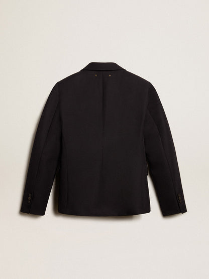 Women’s single-breasted blazer in dark blue wool gabardine - Golden Goose Women