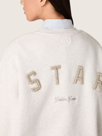 Star unisex sweatshirt in gray cotton with embroidery and crystals - Golden Goose Women|Men