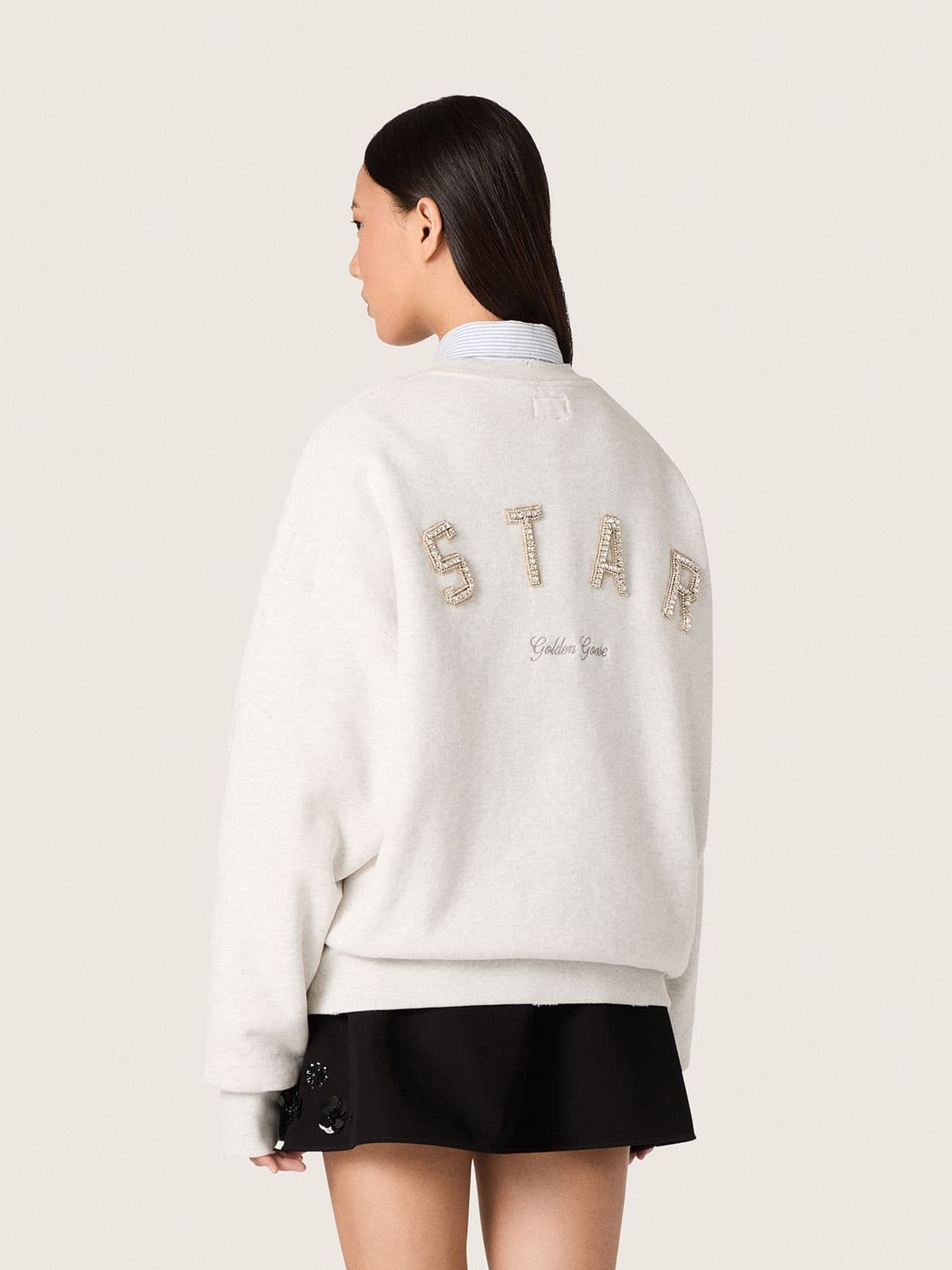 Star unisex sweatshirt in gray cotton with embroidery and crystals - Golden Goose Women|Men