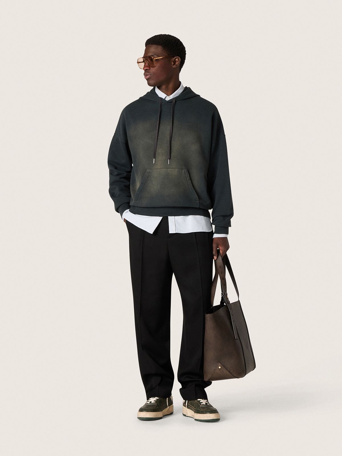 Unisex hooded sweatshirt in black cotton with a bleached effect - Golden Goose Women|Men
