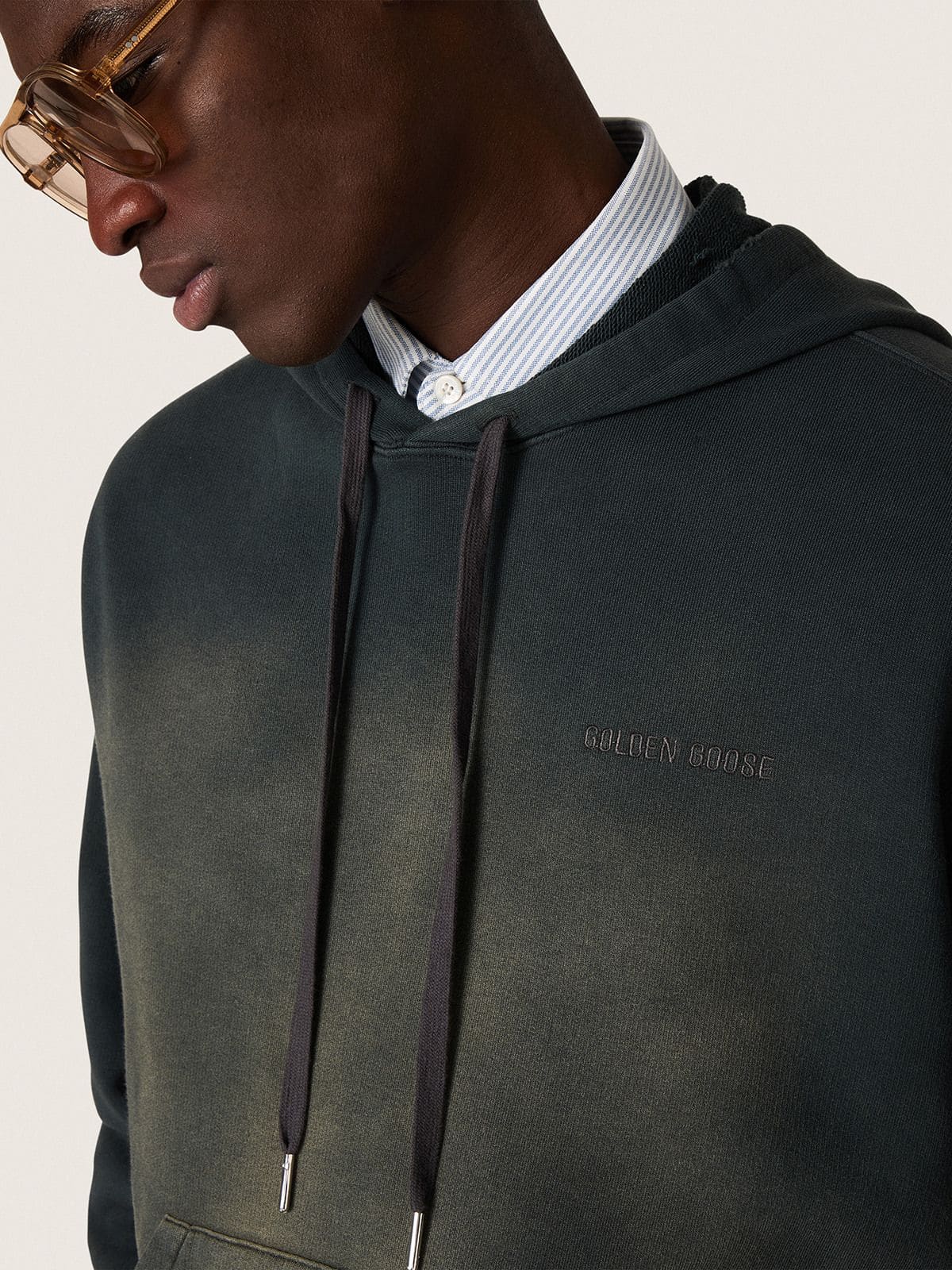 Unisex hooded sweatshirt in black cotton with a bleached effect - Golden Goose Women|Men