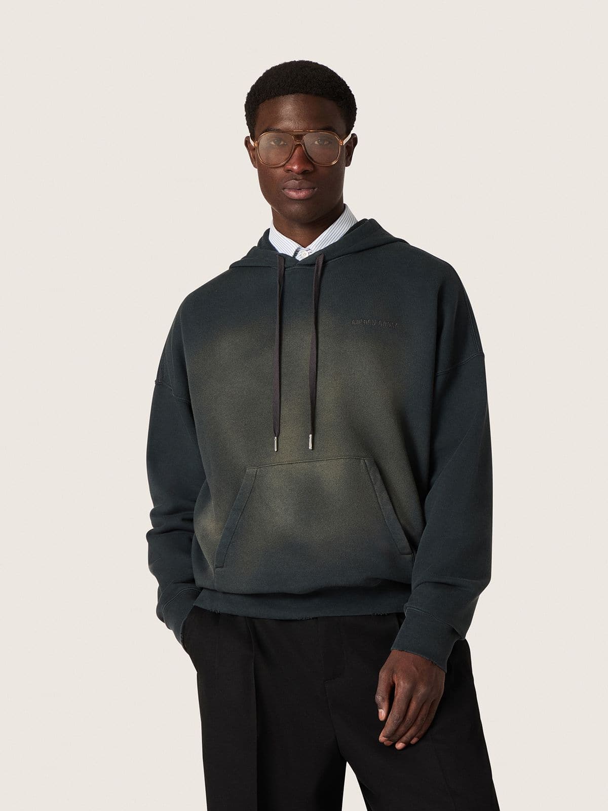 Unisex hooded sweatshirt in black cotton with a bleached effect - Golden Goose Women|Men