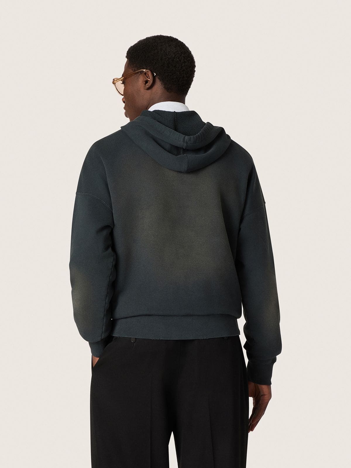 Unisex hooded sweatshirt in black cotton with a bleached effect - Golden Goose Women|Men