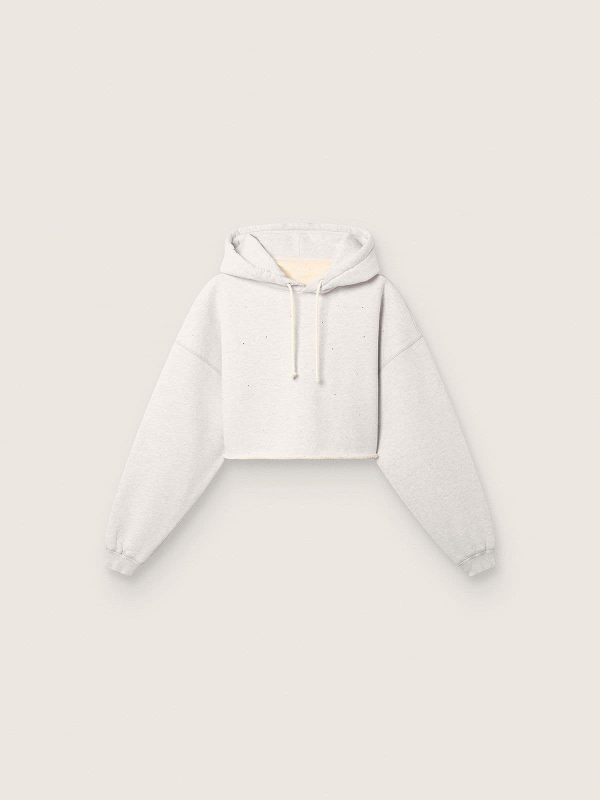 Star women’s cropped hooded sweatshirt in gray melange cotton - Golden Goose Women