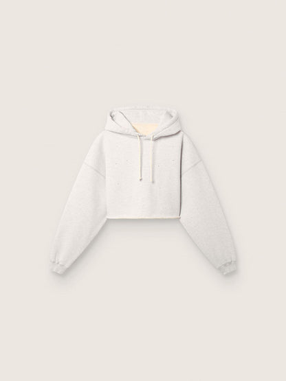 Star women’s cropped hooded sweatshirt in gray melange cotton - Golden Goose Women