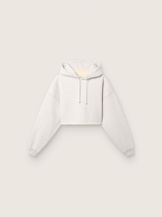 Star women’s cropped hooded sweatshirt in gray melange cotton - Golden Goose Women