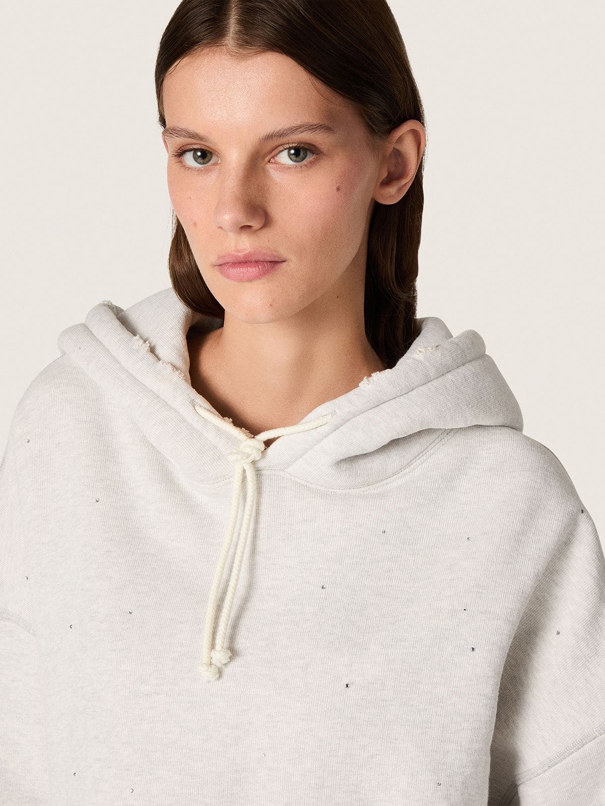 Star women’s cropped hooded sweatshirt in gray melange cotton - Golden Goose Women
