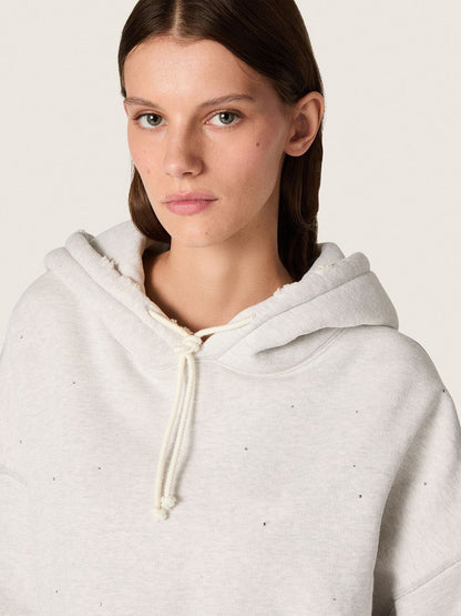 Star women’s cropped hooded sweatshirt in gray melange cotton - Golden Goose Women