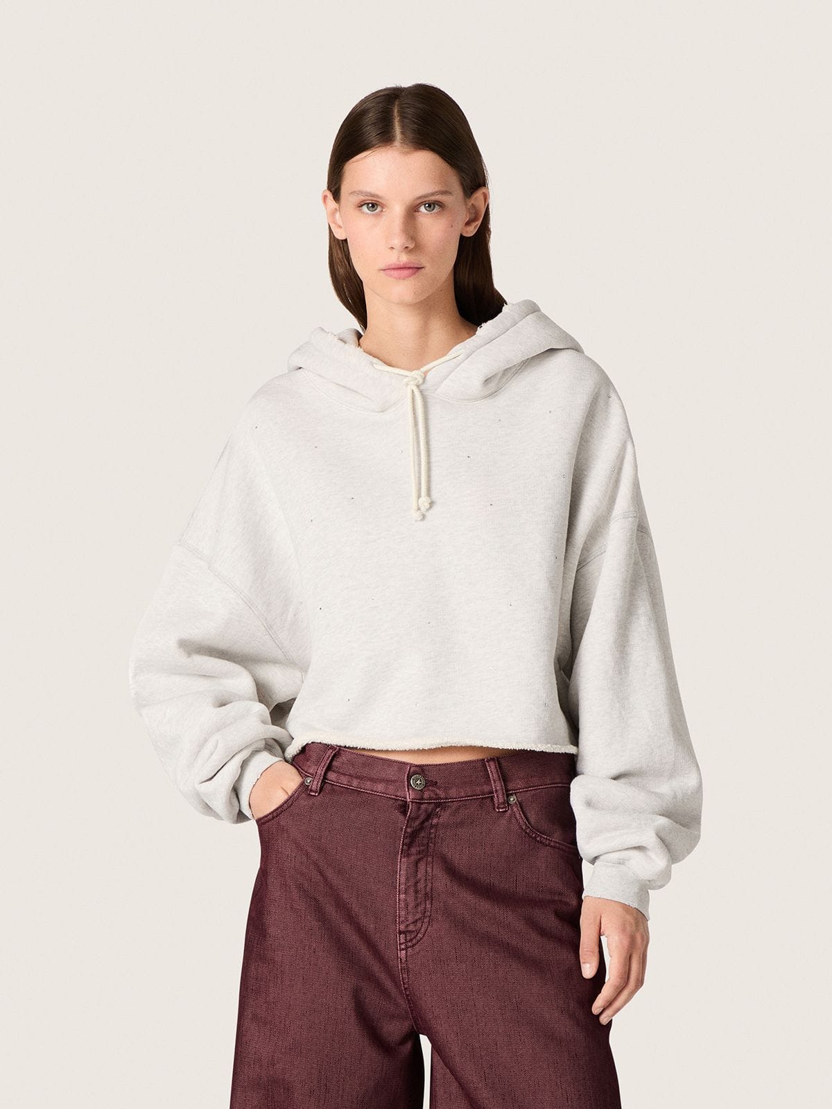 Star women’s cropped hooded sweatshirt in gray melange cotton - Golden Goose Women