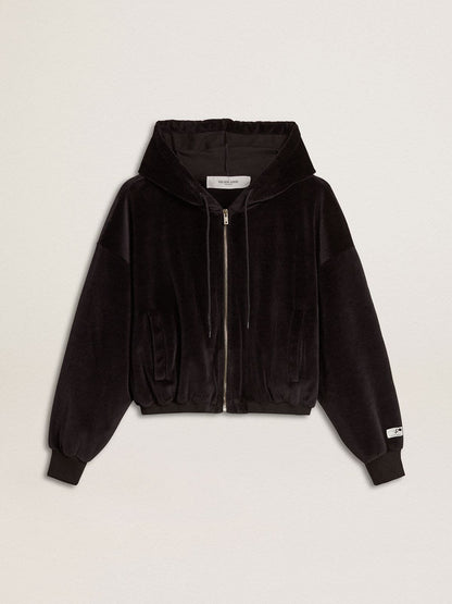 Women's black cotton-blend hoodie with zip - Golden Goose Women