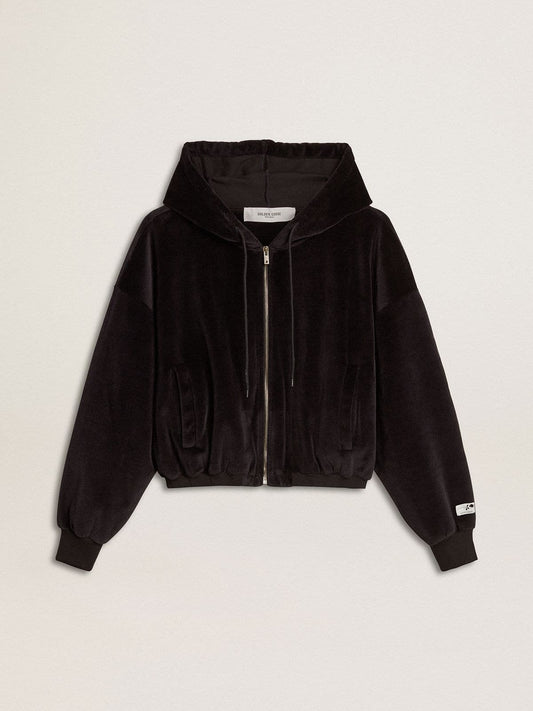 Women's black cotton-blend hoodie with zip - Golden Goose Women